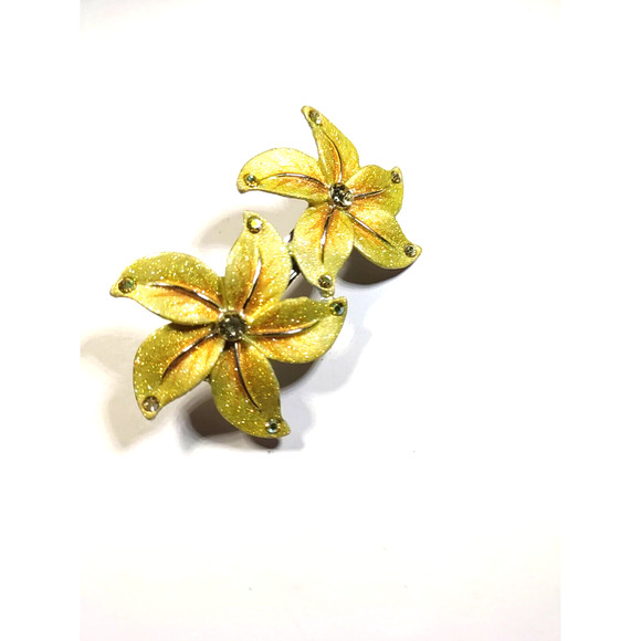 Hair Barrette Tension Clip Yellow Flower Glitter Shiny Clear Rhinestone Wedding - Picture 5 of 11